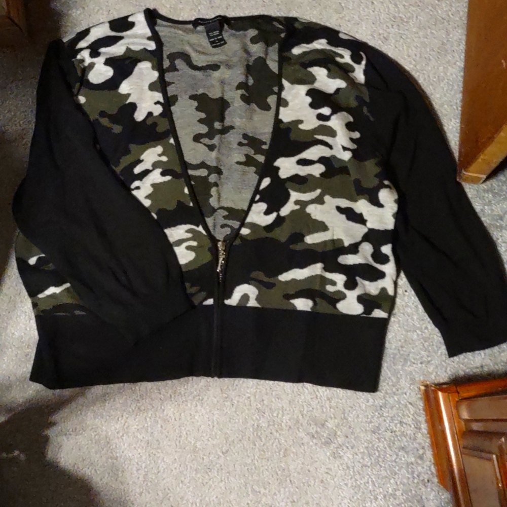 Ashley Stewart Camo Crop half Zip Cartigan sweater